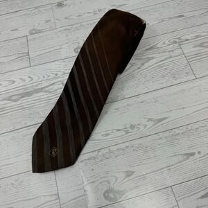 G Galvani Men's Brown Striped Fleur de Lis Silk Blend Necktie